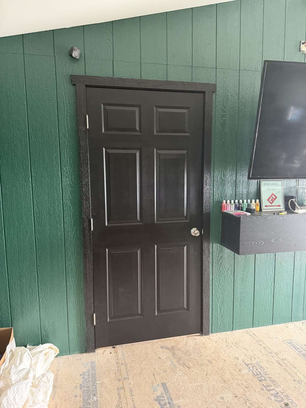 Same door, hung and trimmed